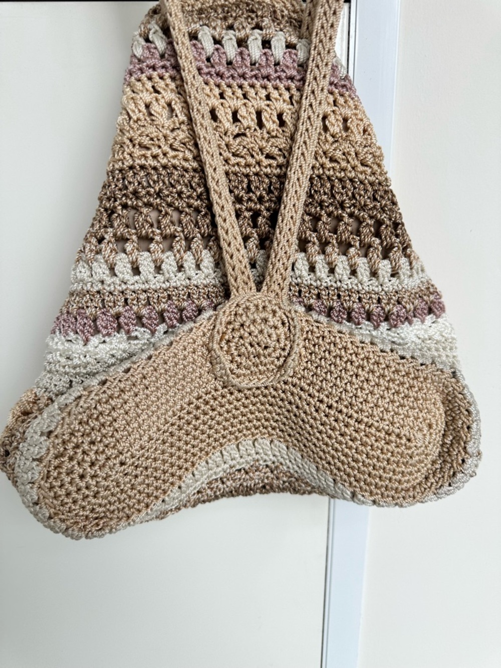 The Sak | Boho Janet Crochet Drawstring Shoulder Bag Neutral Stripes | AS IS - Picture 7 of 16